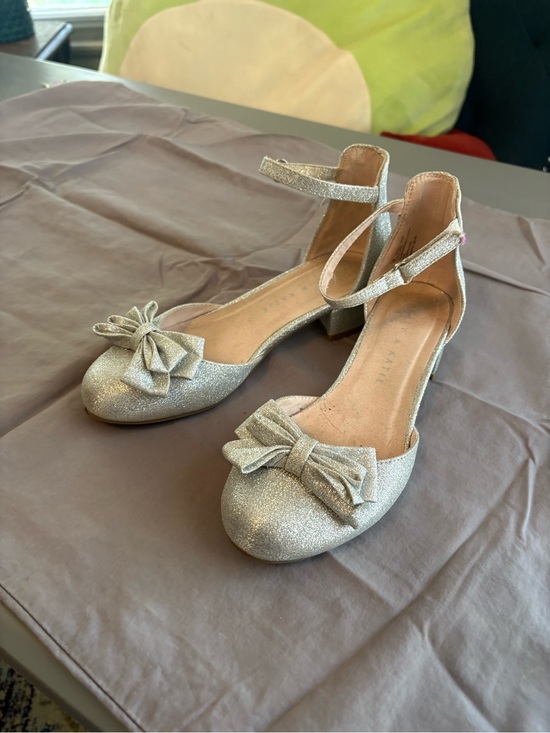 Other - Silver Glitter Bow Ankle-Strap Heels